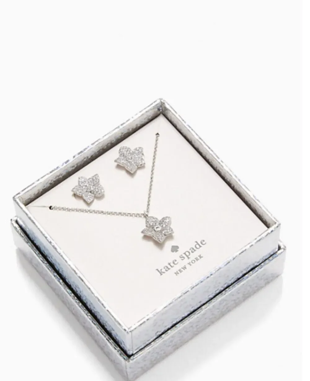 Kate Spade New York Blooming Pave Mini Pendant & Stud Earrings Boxed Set Silver